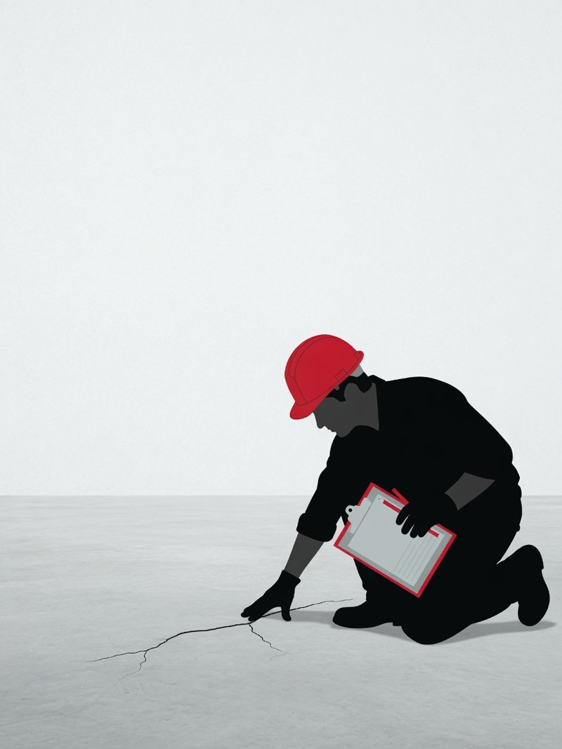 Ilustração: técnico avaliando o piso e a base da obra